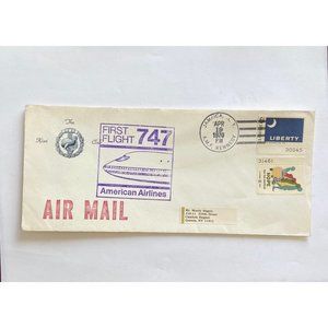 Vtg First Flight 747 American Airlines Air Mail Apr 19 1970 Jamaica to New York